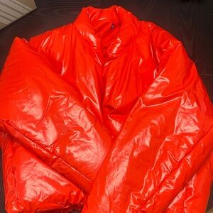 Yeezy x Gap Round Neon Orange/Red Puffer Jacket Size Large New Without Tags